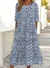 Femmes Floral Bleu Col Rond Confortable Imprimé Robe Maxi Décontracté