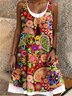 Femmes Floral Rouge Col Rond Confortable Robe Mi-Longue Décontracté