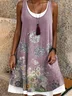 Femmes Floral Violet Col Rond Confortable Robe Mi-Longue Décontracté