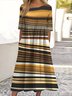 Femmes Rayé Brun Col Rond Confortable Robe Maxi Décontracté