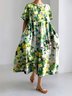 Femmes Floral Vert Col Rond Confortable Robe Maxi Décontracté