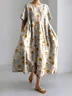 Femmes Floral Abricot Col Rond Confortable Robe Maxi Décontracté