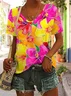 T-shirts Femmes Décontracté Floral Été Polyester Col V Quotidien Coupe Régulière Trapèze Régulier