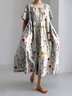 Femmes Floral Gris Clair Col Rond Confortable Robe Maxi Décontracté
