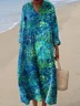 Femmes Plume Vert Col V Confortable Robe Maxi Décontracté
