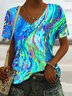 T-shirts Décontracté Été Abstrait Graphique Coton Col V Micro-élasticité Quotidien Coupe Régulière Manches Courtes pour Femmes