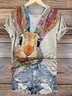 T-shirts Décontracté Été PÂQUES (lapin) Coton Quotidien Coupe Régulière Régulier Trapèze Régulier pour Femmes