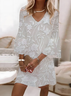 Femmes Floral Blanc Col V Confortable Imprimé Robe Mi-Longue Décontracté