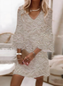 Femmes Floral Abricot Col V Confortable Imprimé Robe Mi-Longue Décontracté