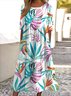 Femmes Floral Blanc Col Rond Confortable Robe Maxi Décontracté
