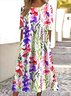Femmes Floral Blanc Col Rond Confortable Robe Maxi Décontracté