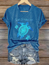 T-shirts Femmes Décontracté Été Tortue Polyester Col V Micro-élasticité Quotidien Coupe Régulière Ligne T