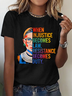 T-shirts Décontracté Été Lettres de texte Coton Micro-élasticité Ample Col Rond Régulier Régulier pour Femmes