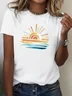 T-shirts Femmes Décontracté Été Soleil Polyester Quotidien Manches Courtes Col Rond Régulier Régulier