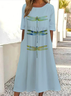 Femmes Libellule Blanc Col Rond Confortable Imprimé Robe Maxi Décontracté