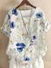 Blouses Femmes Décontracté Floral Été Coton Aucune élasticité Demi Manche Col Rond Régulier Régulier
