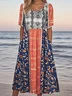 Femmes Floral Rouge Col Rond Confortable Robe Maxi Décontracté