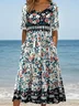 Femmes Floral Vert Clair Col Rond Confortable Robe Maxi Décontracté