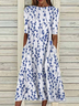 Femmes Floral Blanc Col Rond Confortable Imprimé Robe Maxi Décontracté