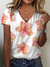 T-shirts Femmes Décontracté Floral Été Col V Aucune élasticité Jersey Régulier Régulier T.-N.-L.