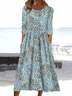 Femmes Floral Bleu Col Rond Confortable Imprimé Robe Maxi Décontracté