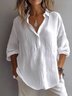 Chemises Décontracté Plain Printemps / Automne en Lin Micro-élasticité Régulier Trapèze Régulier Col de Chemise pour Femmes
