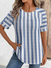 T-shirts Femmes Rayé Décontracté Été Micro-élasticité Vacances Col Rond Régulier Droit Régulier