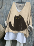 T-shirts Rétro Imprimé d'Animal Printemps / Automne Coton Micro-élasticité Ample Régulier Trapèze Régulier pour Femmes