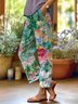 Pantalons Vacances Floral Printemps / Automne en Lin Naturel Faire la navette Long Droit Régulier pour Femmes