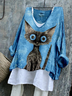 T-shirts Rétro Printemps / Automne Chat Coton Quotidien Ample Manches Longues Régulier Régulier pour Femmes