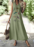 Femmes Plain Vert Col V Confortable Robe Maxi Décontracté