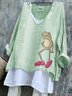 T-shirts Rétro Imprimé d'Animal Printemps / Automne Polyester Micro-élasticité Quotidien Manches Longues Régulier Trapèze pour Femmes