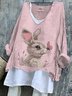 T-shirts Rétro Printemps / Automne PÂQUES (lapin) Micro-élasticité Quotidien Ample Régulier Trapèze Régulier pour Femmes