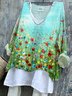 T-shirts Rétro Floral Printemps / Automne Micro-élasticité Quotidien Ample Manches Longues Régulier Régulier pour Femmes