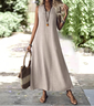 Femmes Plain Abricot Col V Confortable Robe Maxi Décontracté