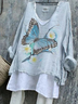 T-shirts Femmes Décontracté Printemps / Automne Papillon Micro-élasticité Quotidien Ample Manches Longues Régulier Trapèze