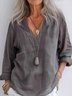 Chemises Décontracté Plain Printemps / Automne en Lin Col V Quotidien Coupe Régulière Manches Longues Régulier pour Femmes