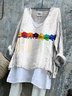 T-shirts Femmes en Lin Floral Printemps / Automne Polyester Col V Micro-élasticité Quotidien Manches Longues Régulier