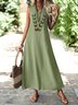 Femmes Plain Vert Col V Confortable Robe Maxi Décontracté