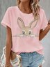 T-shirts Femmes Décontracté Été PÂQUES (lapin) Coton Quotidien Col Rond Régulier Trapèze Régulier