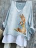 T-shirts en Lin Printemps / Automne PÂQUES (lapin) Polyester Micro-élasticité Quotidien Manches Longues Régulier Trapèze pour Femmes