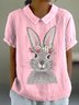 Blouses Femmes Élégant Été PÂQUES (lapin) Polyester Aucune élasticité Ample Demi Manche Col Châle Droit
