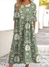 Femmes Floral Bleu Col Rond Confortable Robe Maxi Décontracté