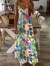 Femmes Floral Blanc à Bretelles Confortable Robe Maxi Décontracté