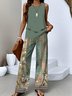 Deux Pièces Ensembles Décontracté Été Motif dégradé Polyester Aucune élasticité Coupe Régulière Top Avec Pantalons Trapèze Régulier pour Femmes
