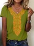 T-shirts Femmes Décontracté Floral Été Polyester Col V Quotidien Coupe Régulière Manches Courtes Régulier