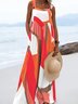 Combinaisons Vacances Été Multicolore Bloc Naturel Coupe Régulière Coton Et Lin Long Top Débardeur Régulier pour Femmes