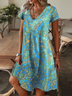 Femmes Abstrait Graphique Comme Image Col V Confortable Robe Maxi Décontracté