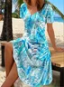 Femmes Marin Vie Comme Image Col V Confortable Robe Mi-Longue Décontracté