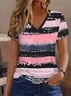 T-shirts Femmes Rayé Décontracté Été Col V Imprimé Ample Jersey Régulier Régulier